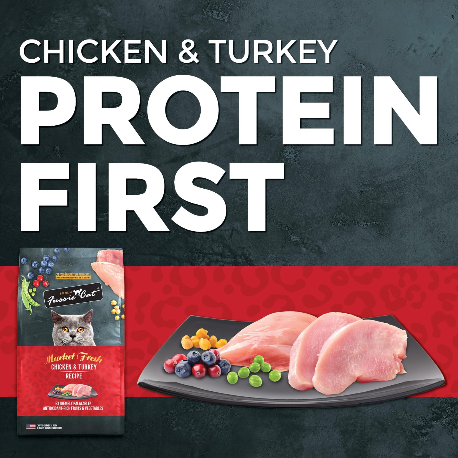 Fussie Cat Market Fresh – premier ingrédient viande, protéine de qualité.