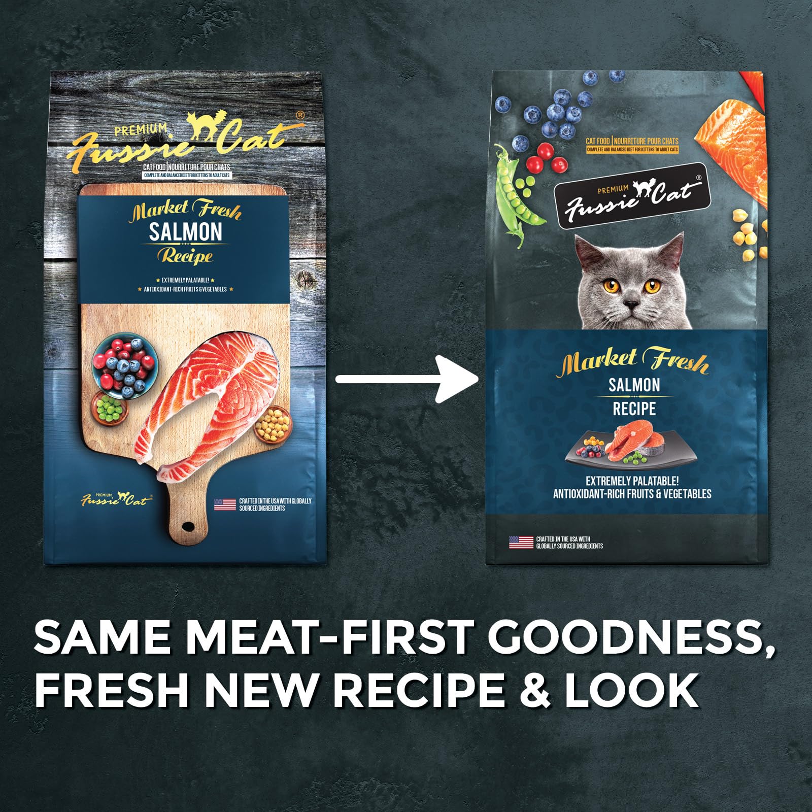 Ingrédients frais Fussie Cat Market Fresh Saumon pour une saveur naturelle.