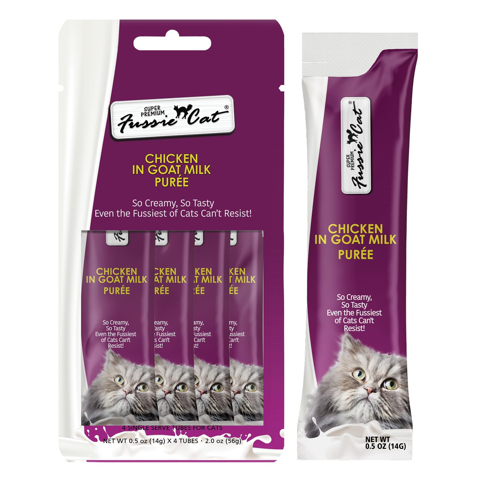 Fussie Cat poulet dans purée lait chèvre, friandise récompenser votre chat