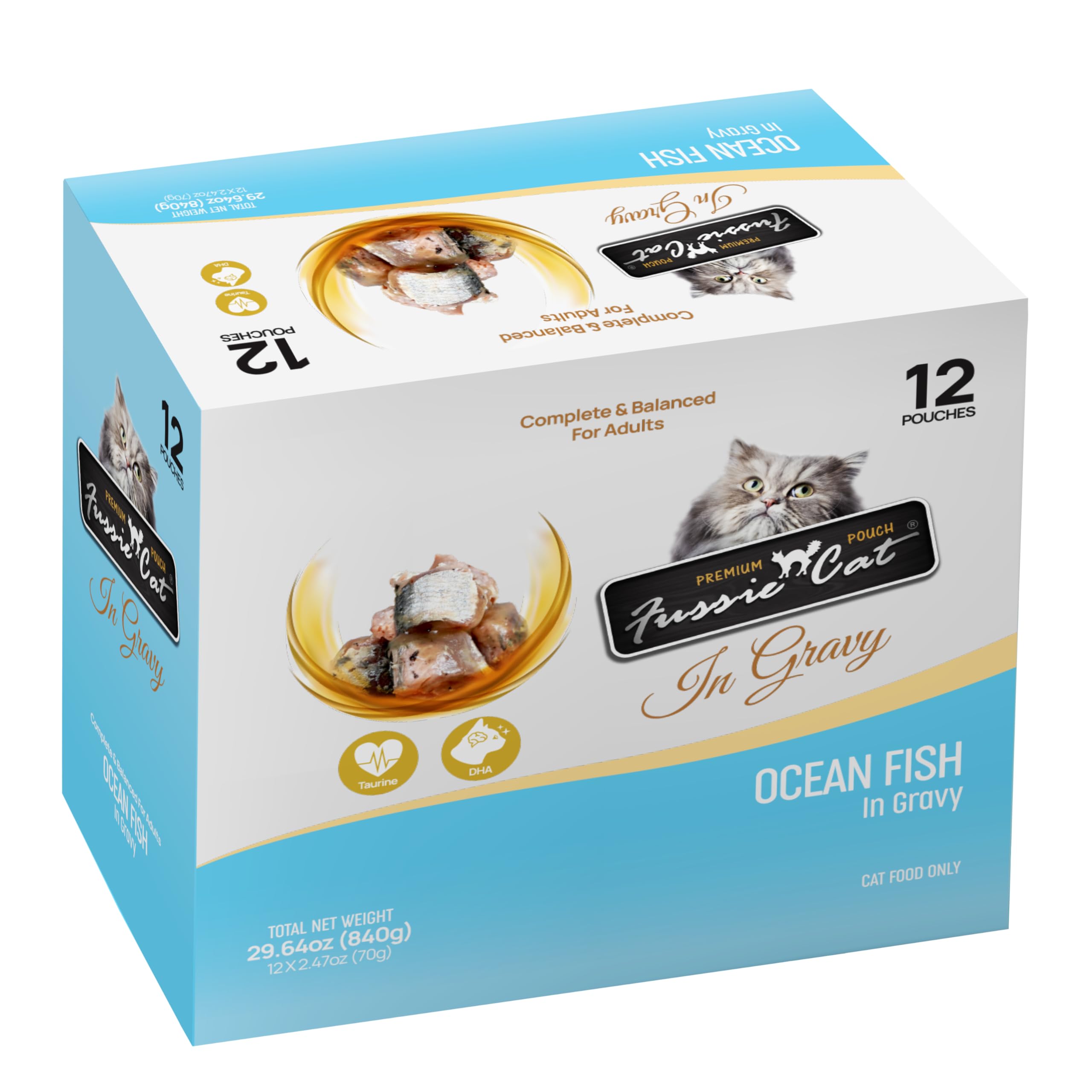 Fussie Cat Premium Poisson d'Océan en Sauce, morceaux tendres pour un repas savoureux.