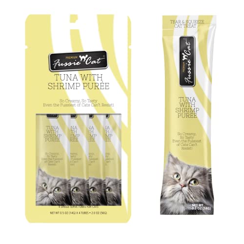 Purée Fussie Cat thon crevettes en tube, texture veloutée prête à déguster