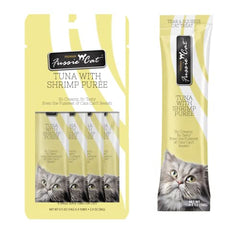 Purée Fussie Cat thon crevettes en tube, texture veloutée prête à déguster