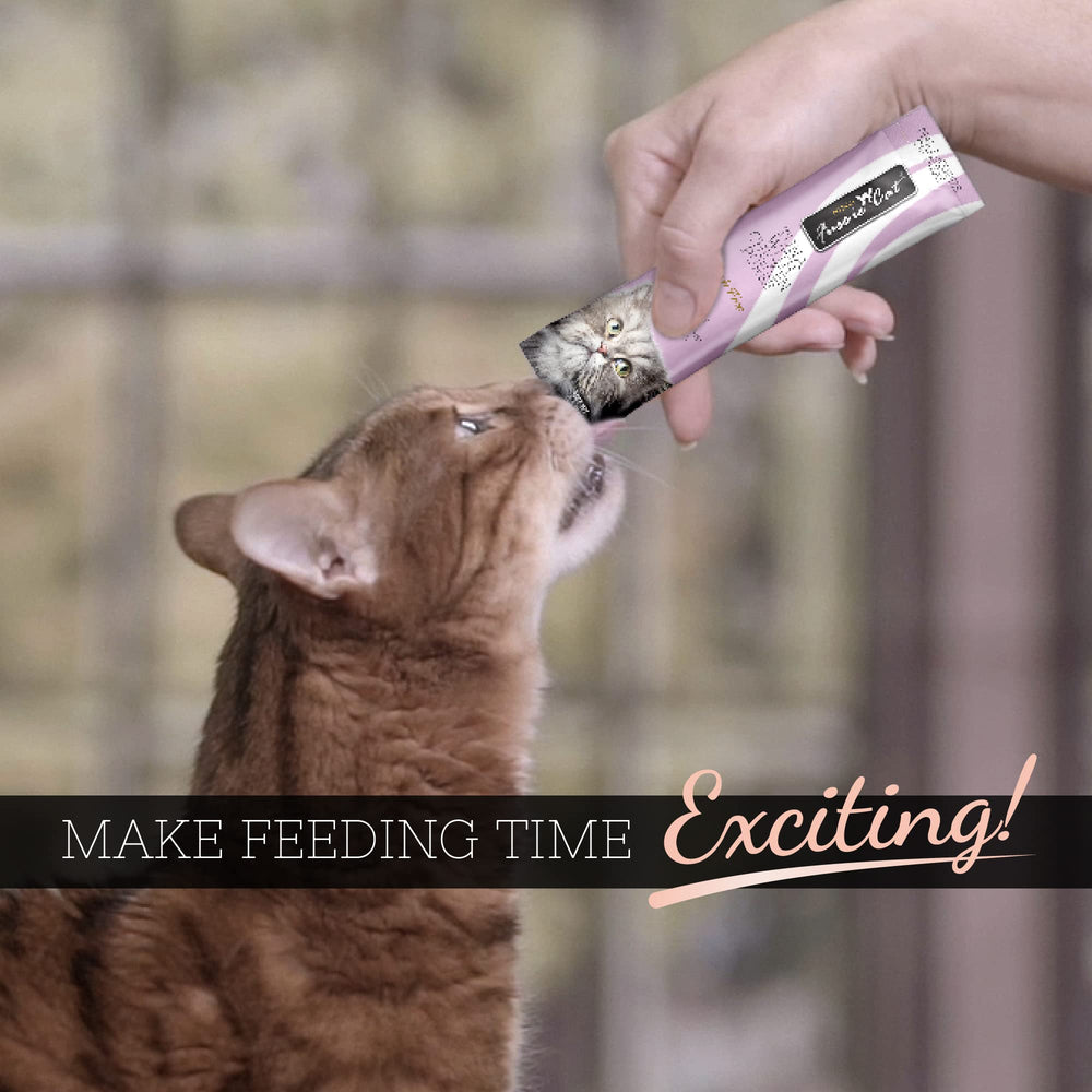 Purée Fussie Cat thon-poulet, usage quotidien comme topper appétent.