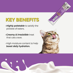 Fussie Cat sans-grains thon-poulet purée lait chèvre, option adaptée pour estomacs sensibles.