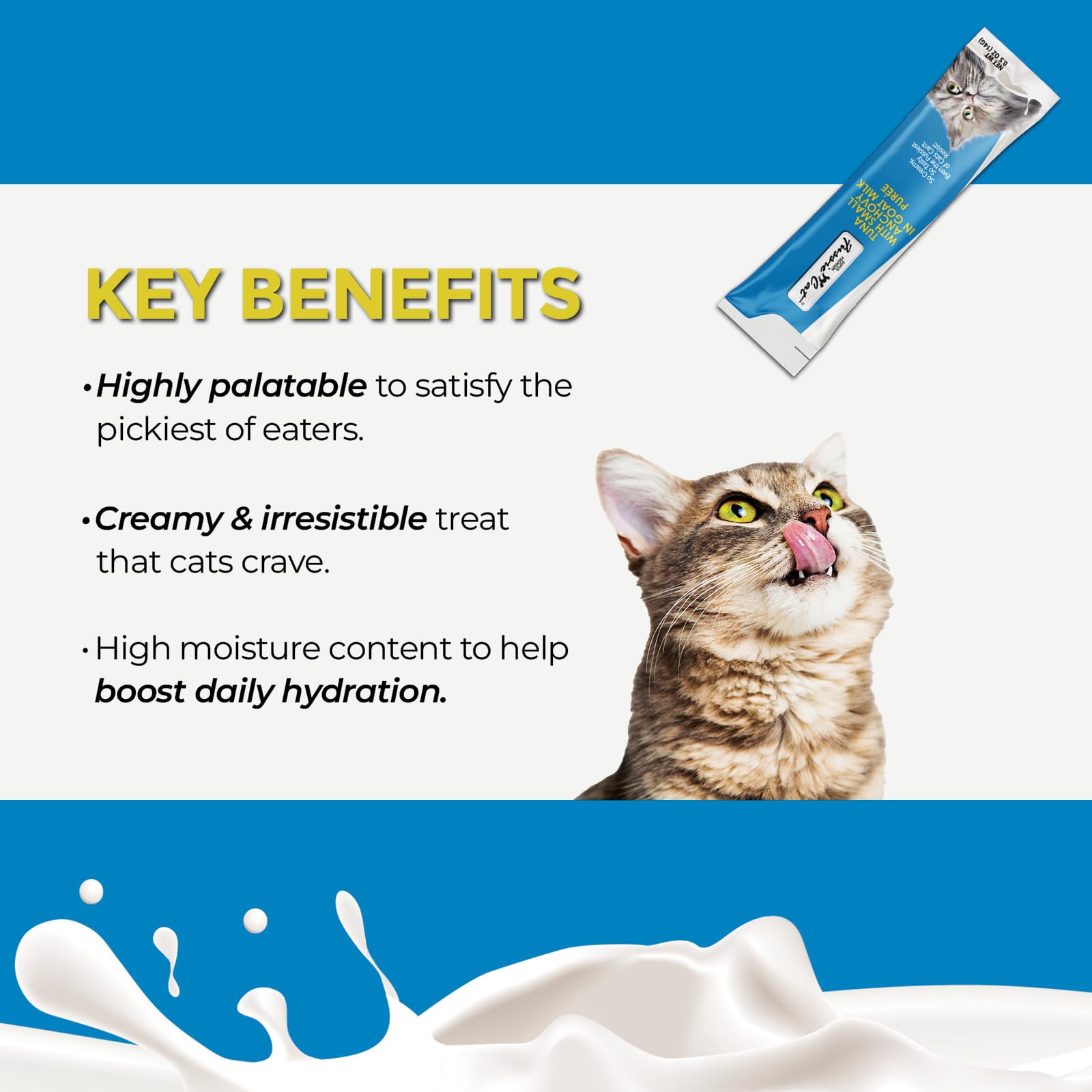 Fussie Cat thon-anchois purée lait chèvre, arôme maritime et apaisant pour les papilles.