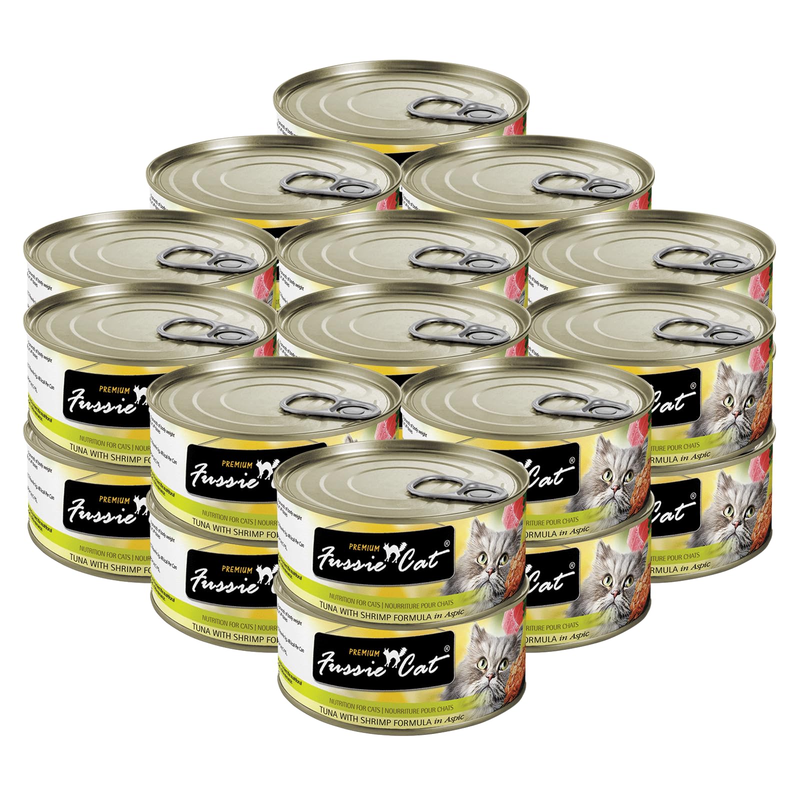 Fussie Cat thon et crevettes en aspic, texture appétissante pour chats.