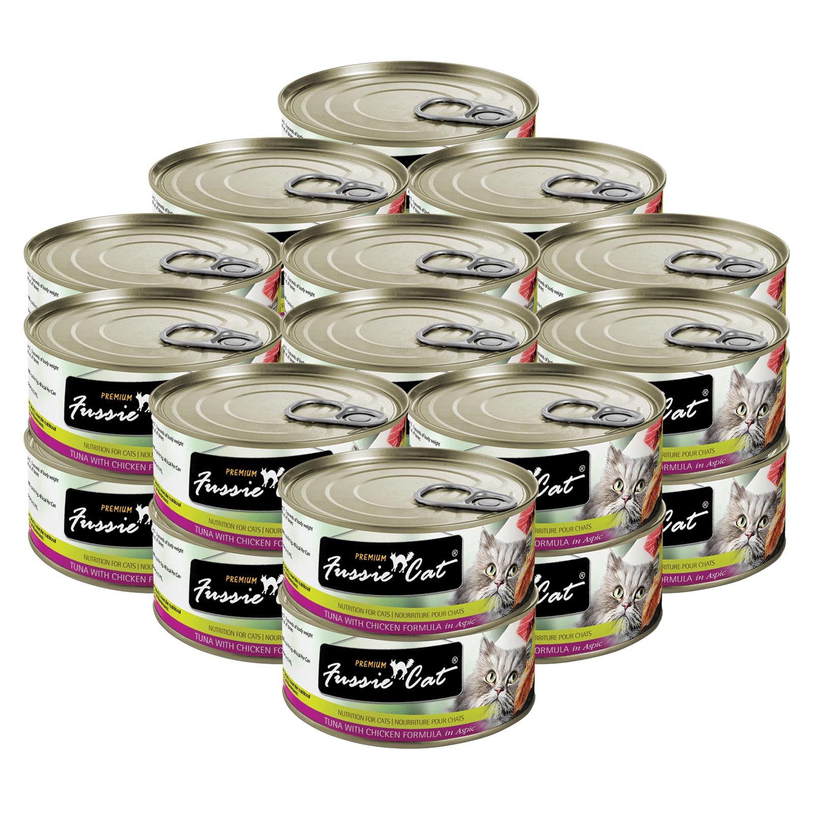 Fussie Cat thon-poulet en aspic servi dans une assiette, goût riche et texture.