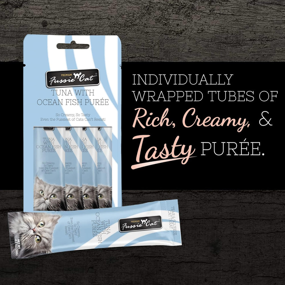 Fussie Cat Purée en pack de 72 tubes, pratique pour doser les portions.