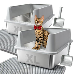 FUTAM bac-litière inox XL ouvert, espace généreux pour chat et nettoyage facile