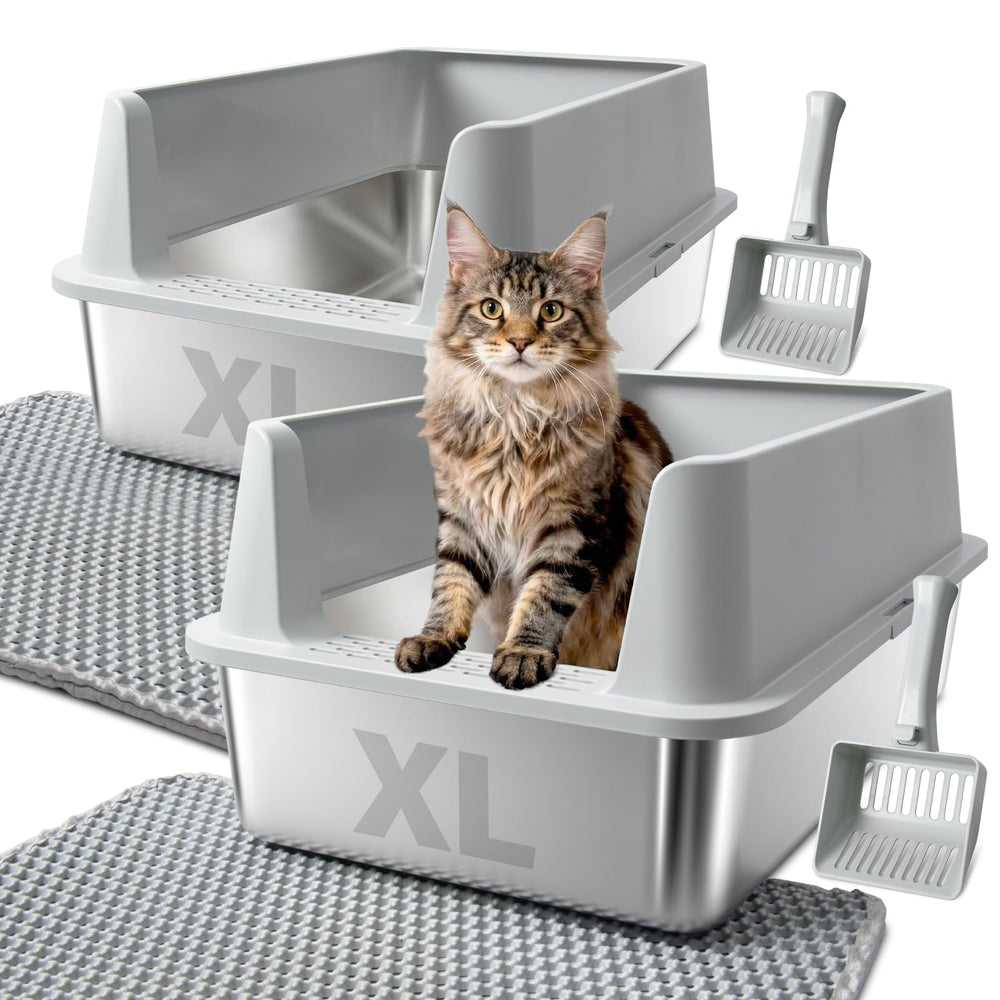 FUTAM litière acier inox XL ouverte, accès facile et nettoyage rapide.