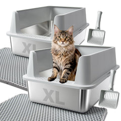 FUTAM litière acier inox XL ouverte, accès facile et nettoyage rapide.