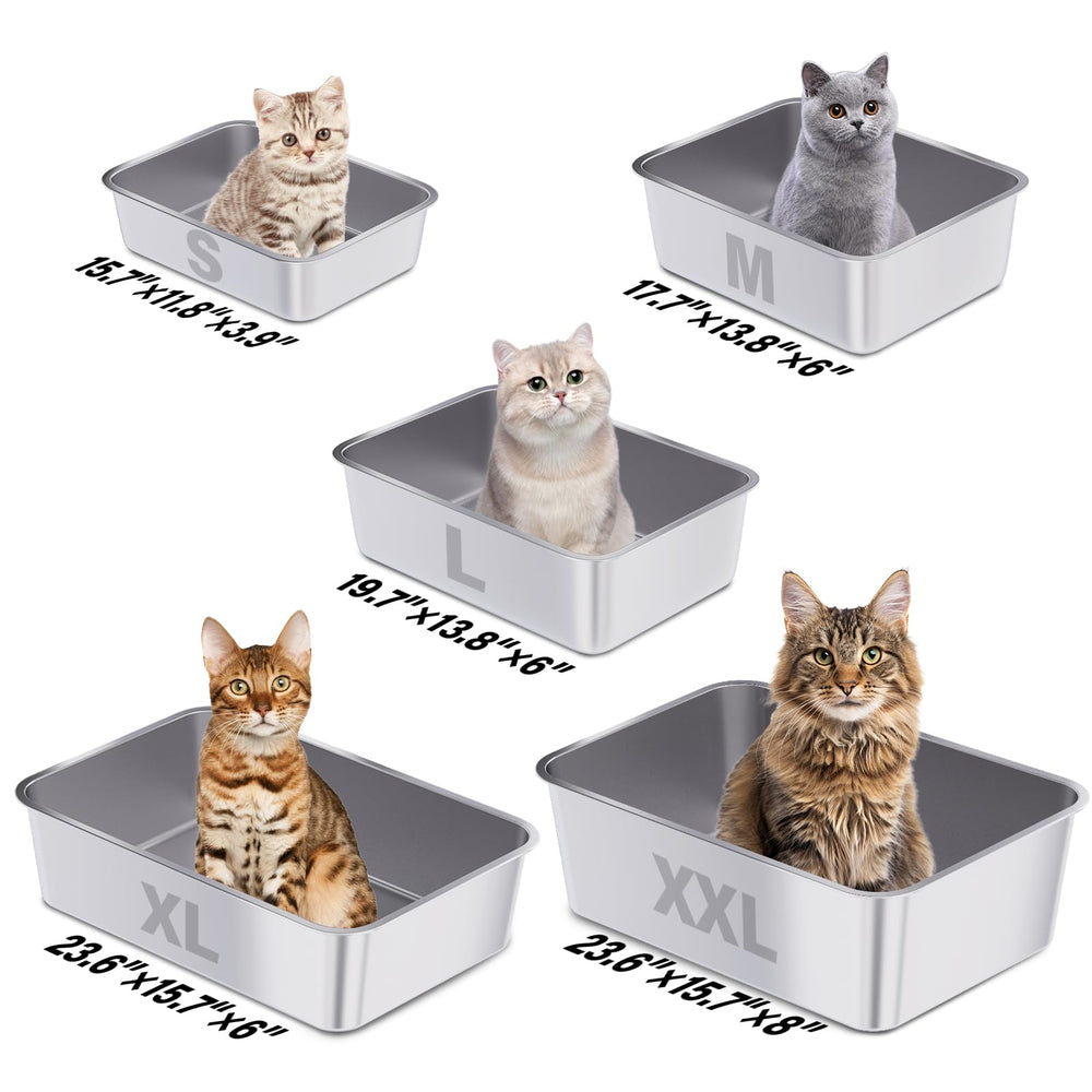 FUTAM litière acier inoxydable XXL, dimensions généreuses pour chats jusqu'à 25 livres