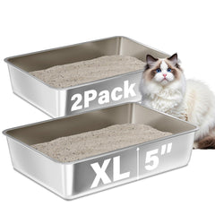 Litière FUTAM XL en acier inoxydable, espace généreux pour chats adultes.