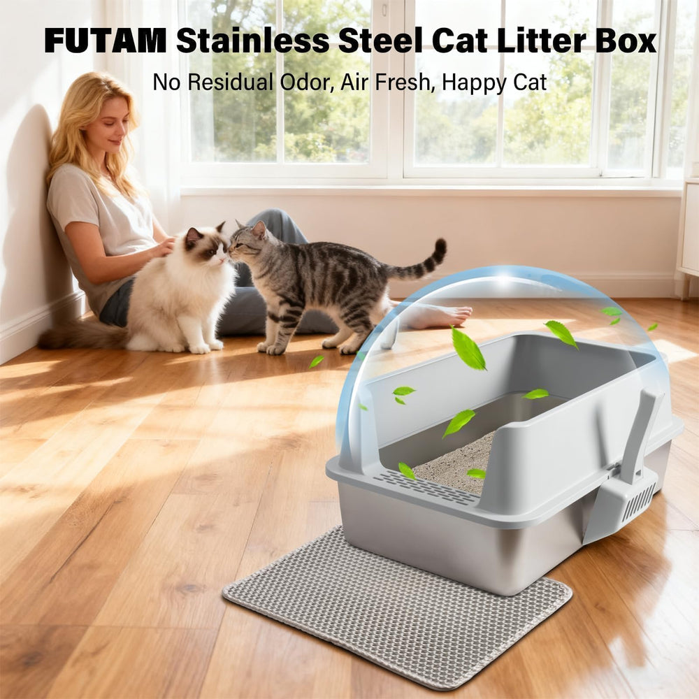 Litière FUTAM inox XL usage multi-chats, espace et confort accrus