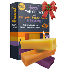 Friandise Fuzzl Yak à la myrtille: savoureuse et riche en calcium pour chien.