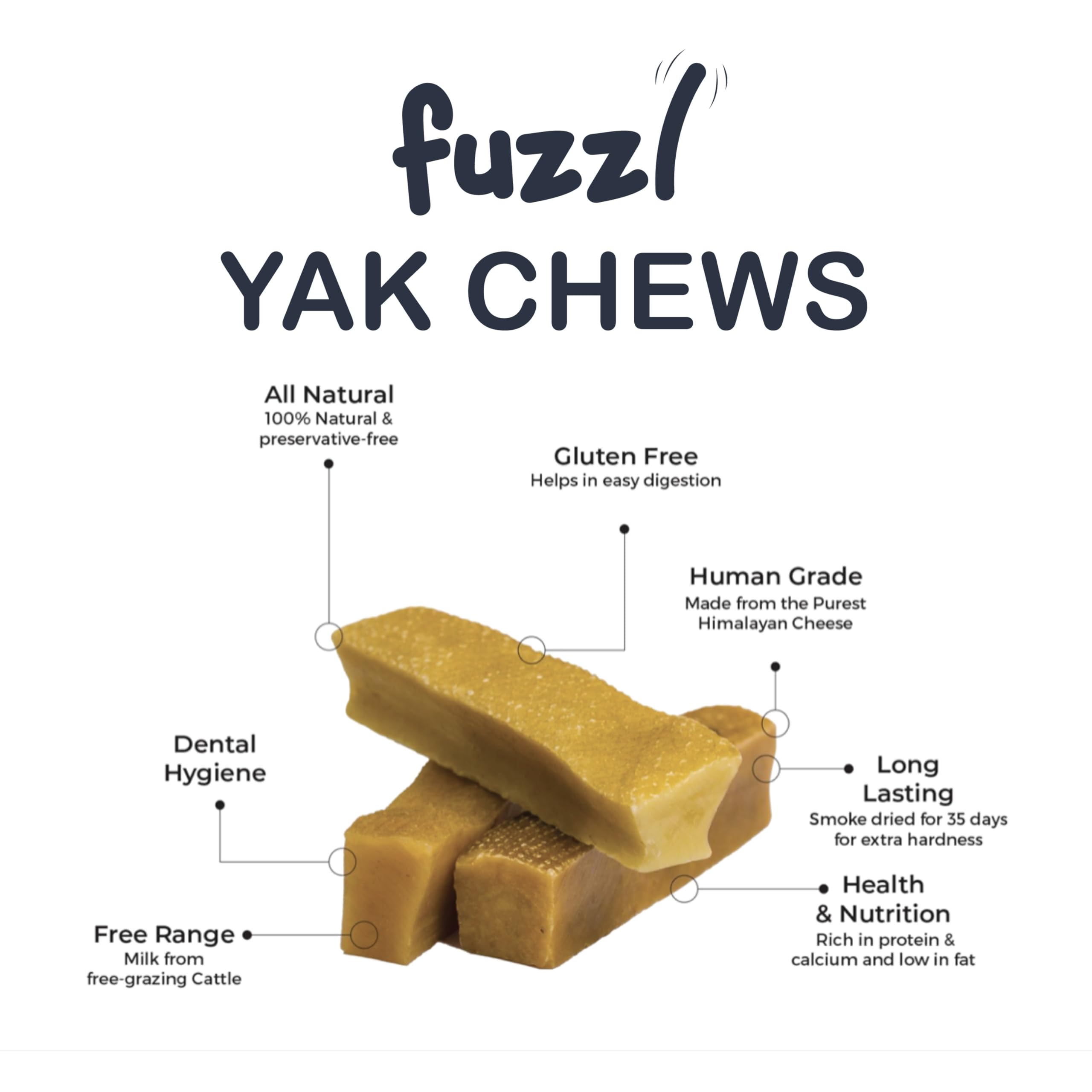 Fuzzl Yak Cheese Himalayan Chew – beurre de cacahuète, saveur riche et invitation à mâcher.