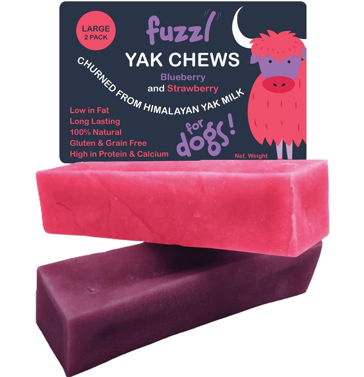 Friandise naturelle Fuzzl Yak Chews Himalayan en détail, soutient la dentition.
