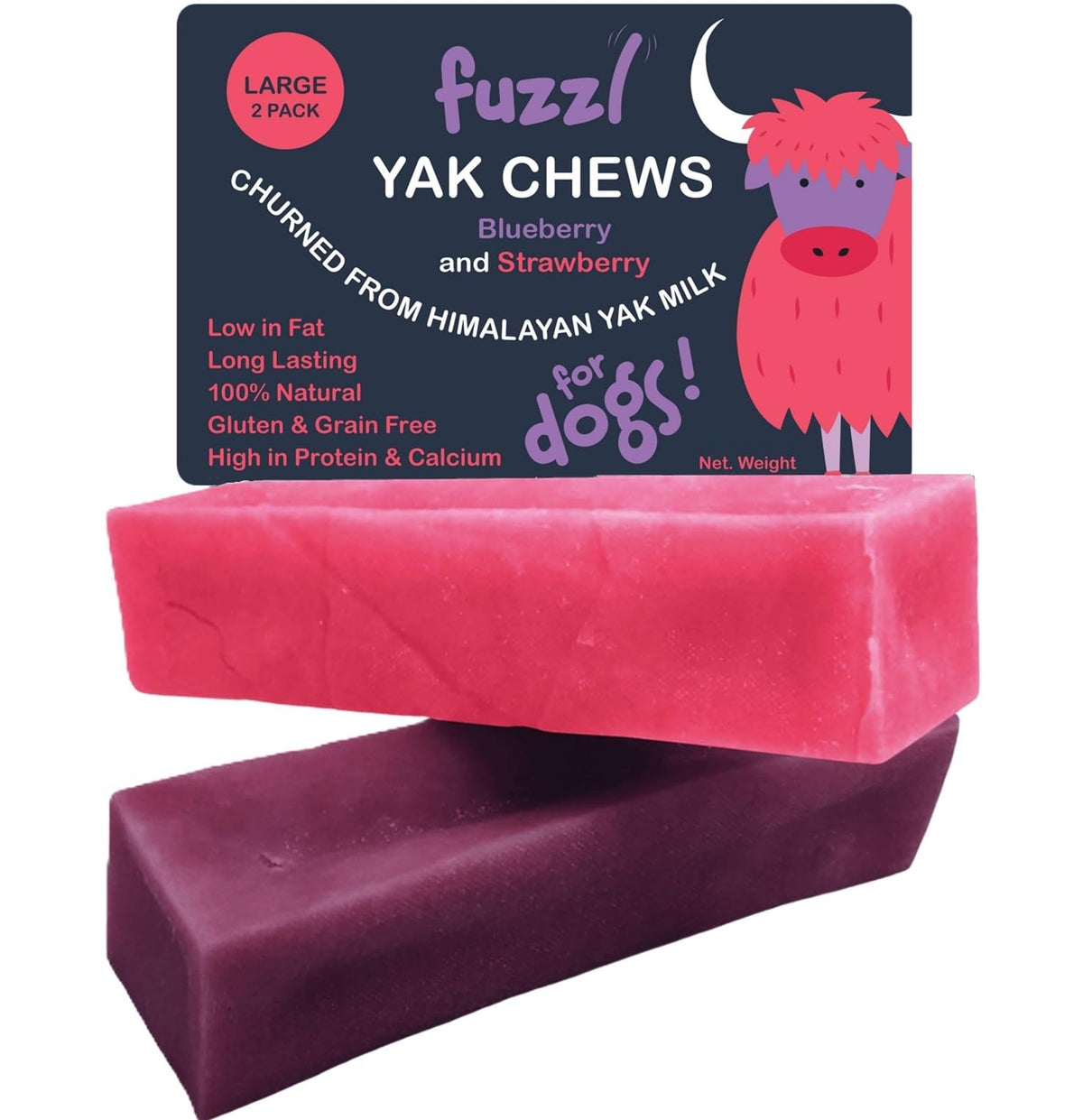 Friandise naturelle Fuzzl Yak Chews Himalayan en détail, soutient la dentition.