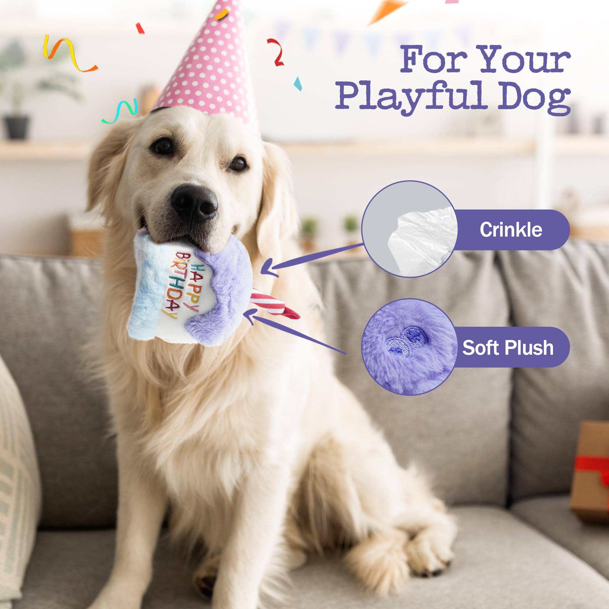 Jouet cadeau pour chien Fuzzwoof, compagnon tendre et décor festif.