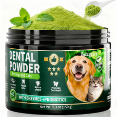 Fuzzycare Poudre Dentaire-Chien Flacon: haleine plus fraîche et dents entretenues.