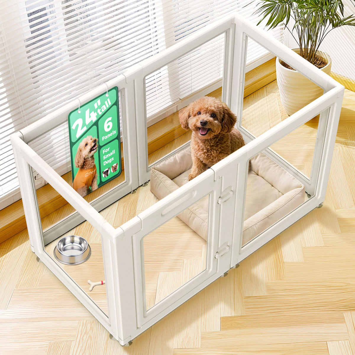 FXW AuraSpace aire de jeu intérieure pour chien; vue claire et espace sûr.