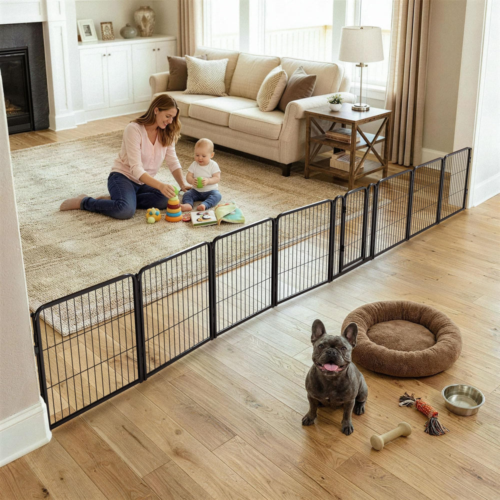 FXW barrière chien grand-format intérieur avec 8 panneaux, pour grands espaces.