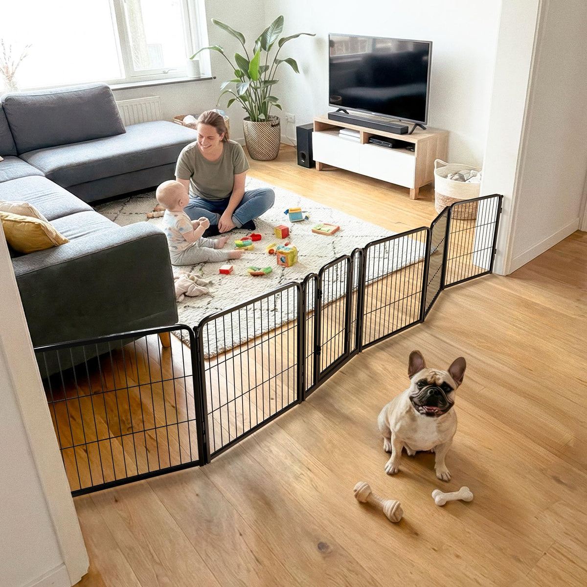 Barrière FXW pour chien intérieur, ouverture jusqu’à 137 pouces, 6 panneaux.