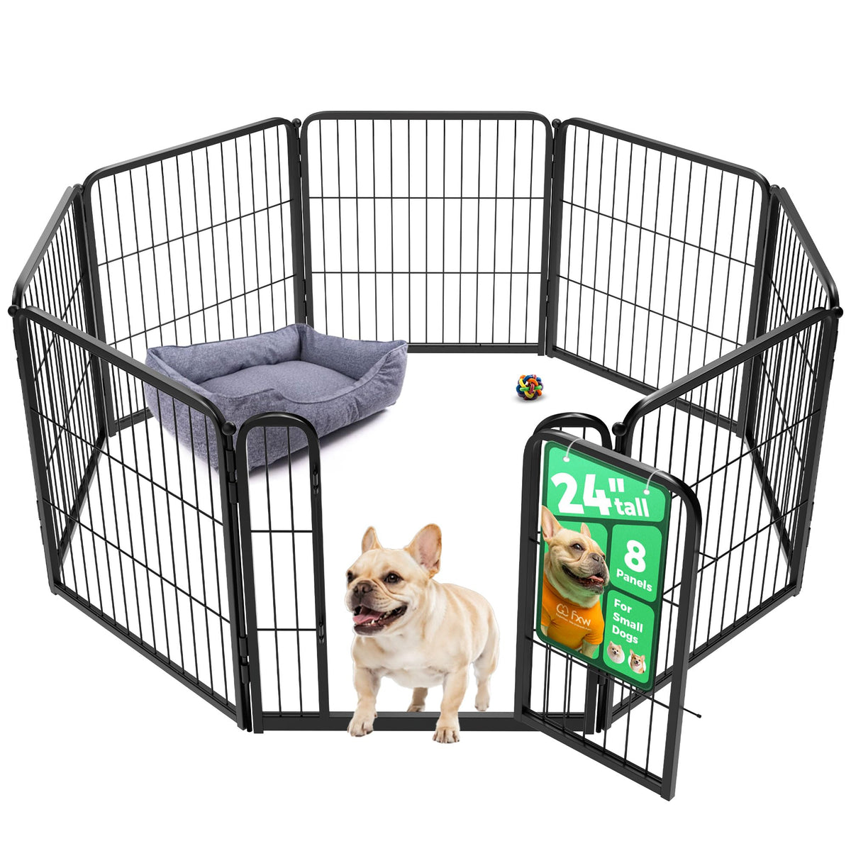 FXW Homeplus Unleashed : enclos intérieur pour chien, 8 panneaux noir, vue générale.