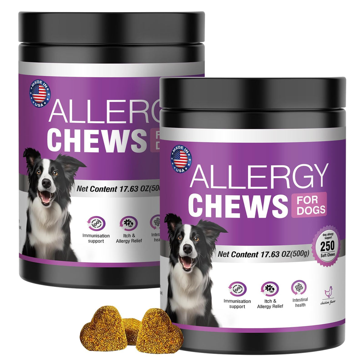 FXZRQJ bouchées allergie chien emballage – soutien immunitaire potentiel et appétence.