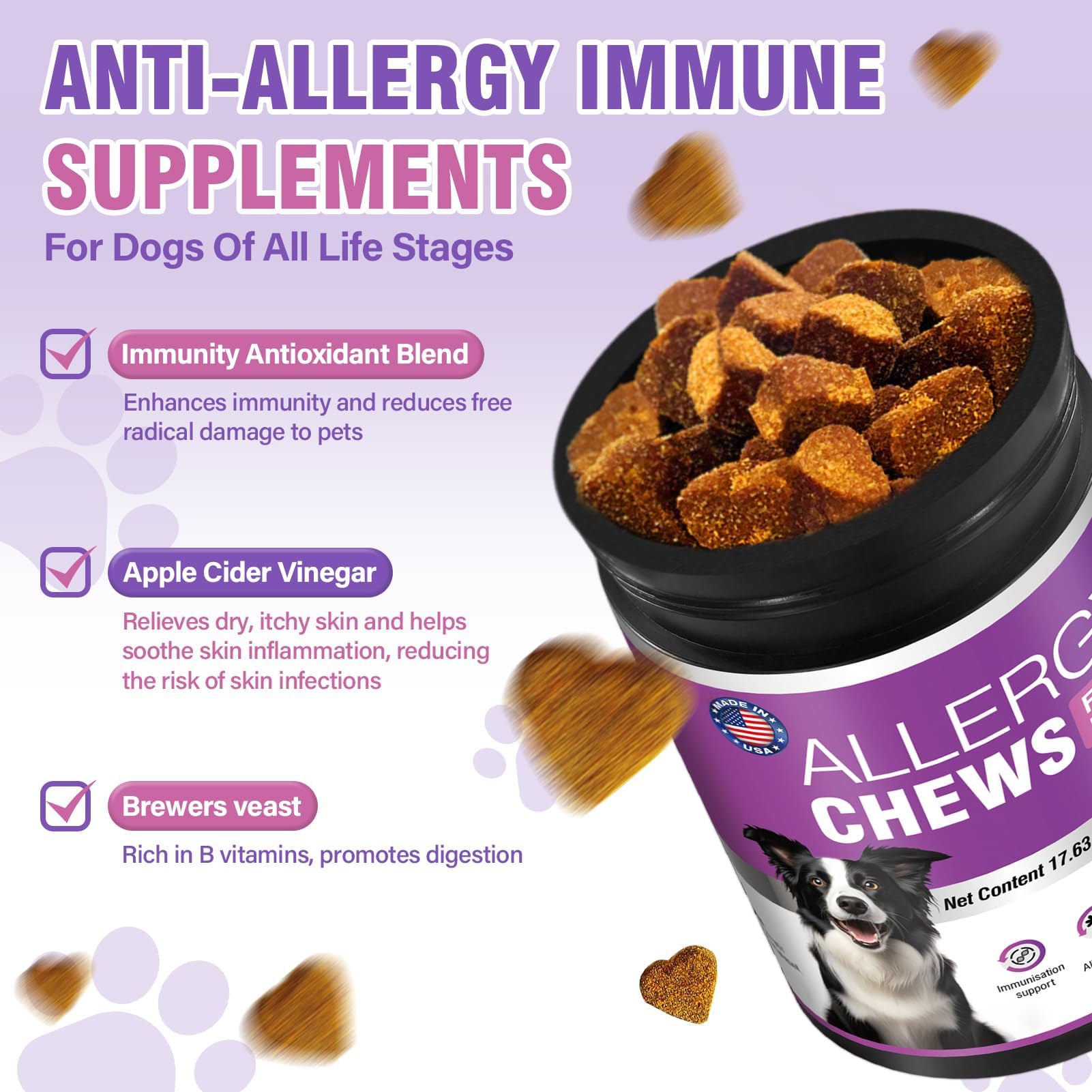 FXZRQJ bouchées allergie chien sans-grains-maïs-soja – option adaptée sans céréales.