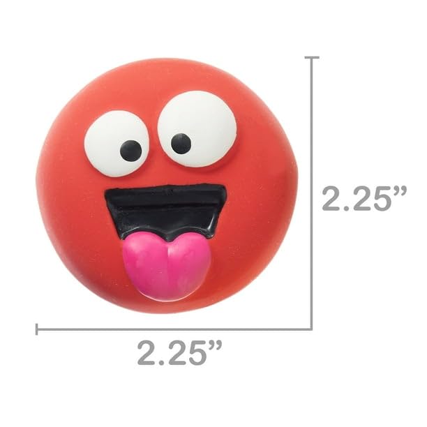 Jouet FYNORI en latex démontrant le sifflement lors du pressage et visages emoji colorés.