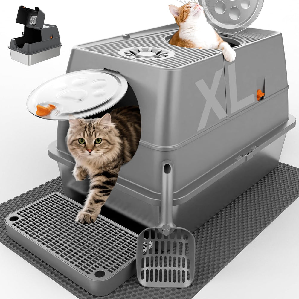 Litière FZGhome en inox XL avec couvercle, confinement et propreté améliorés