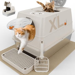 FZGhome bac litière inox XXL avec couvercle, espace idéal pour grands chats.