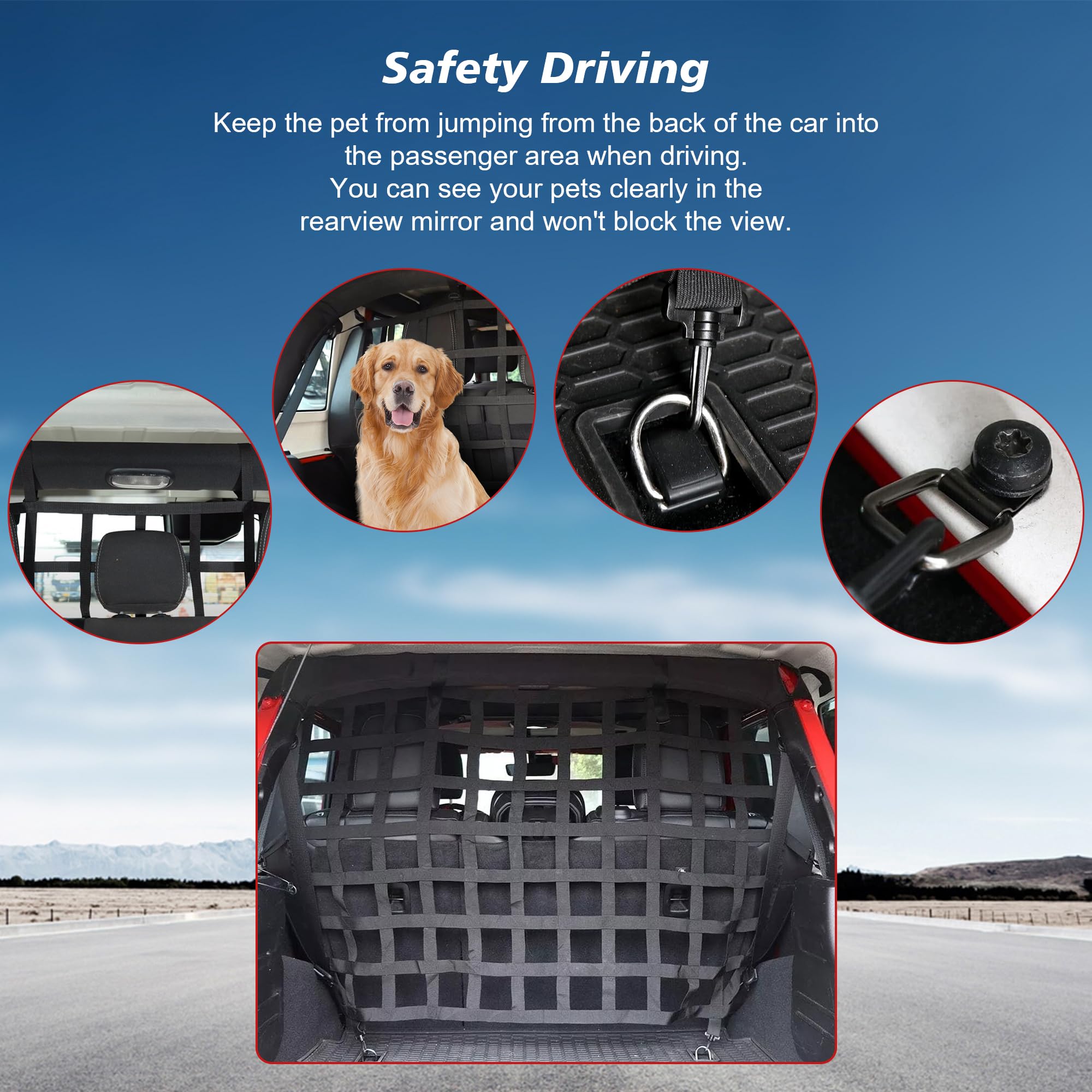 G barrière chien attaches métalliques robustes pour Jeep Wrangler.