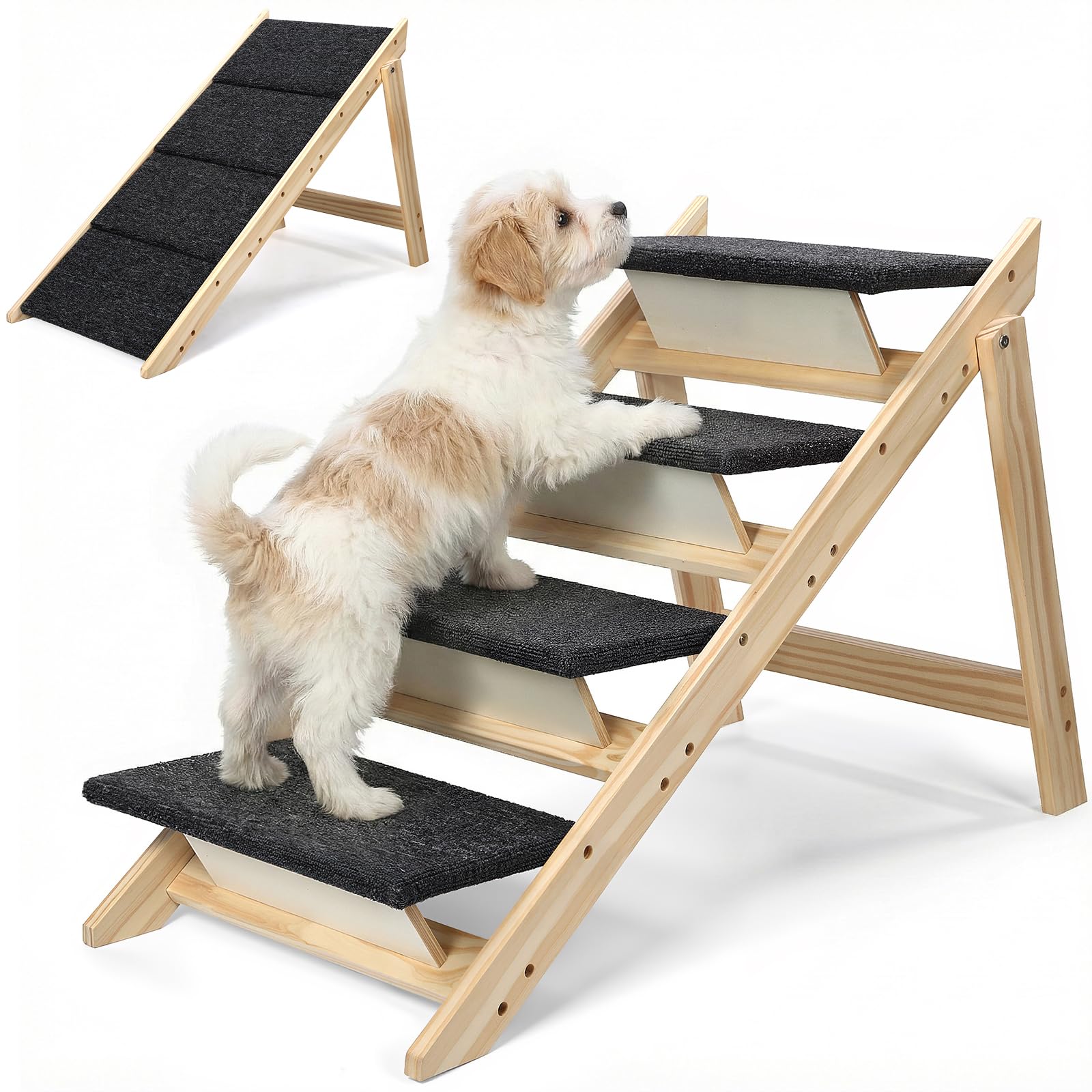 Gabieusn escalier pour chien 2-en-1 en position ouverte pour accès facile