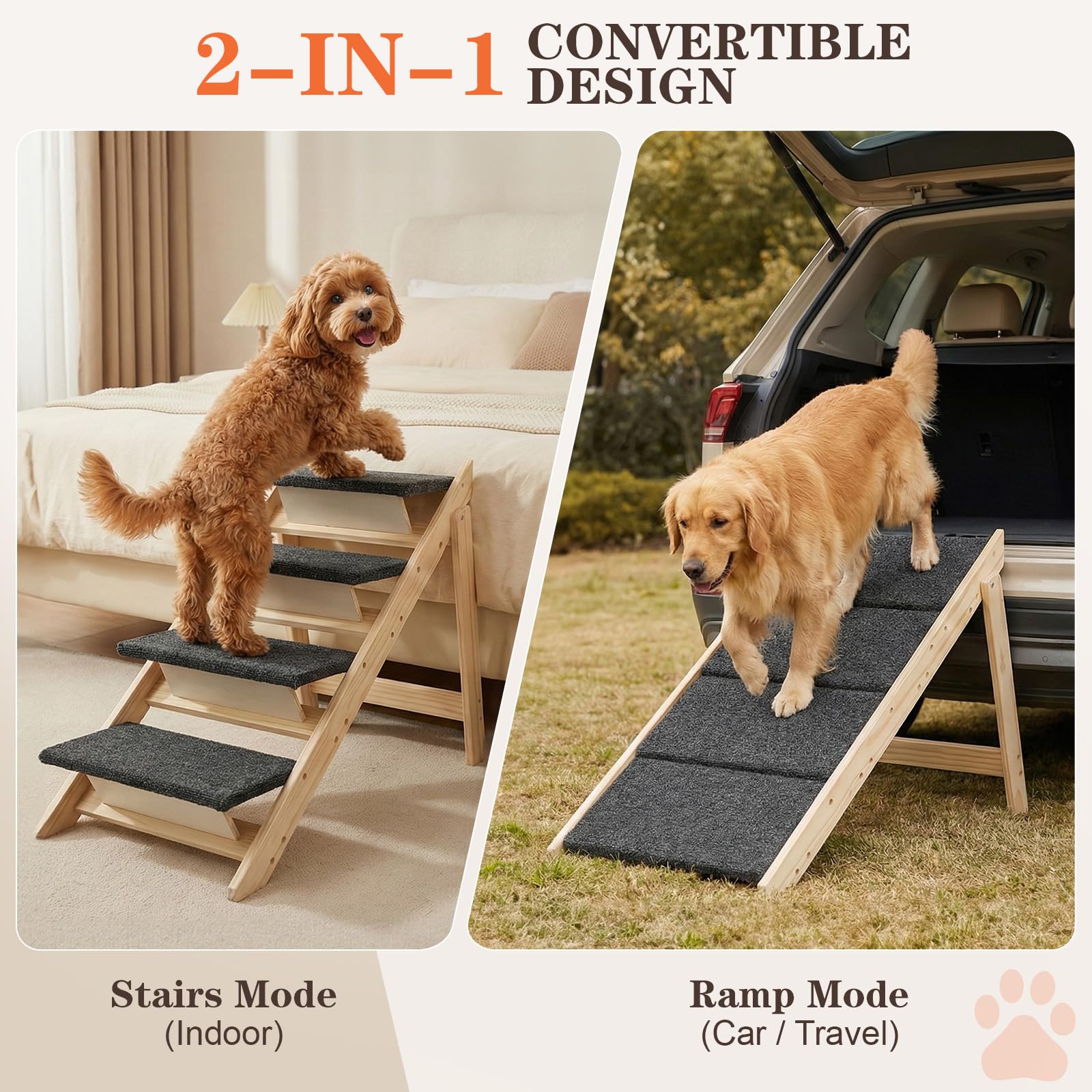 Gabieusn escalier chien en bois pin solide et cadre stable