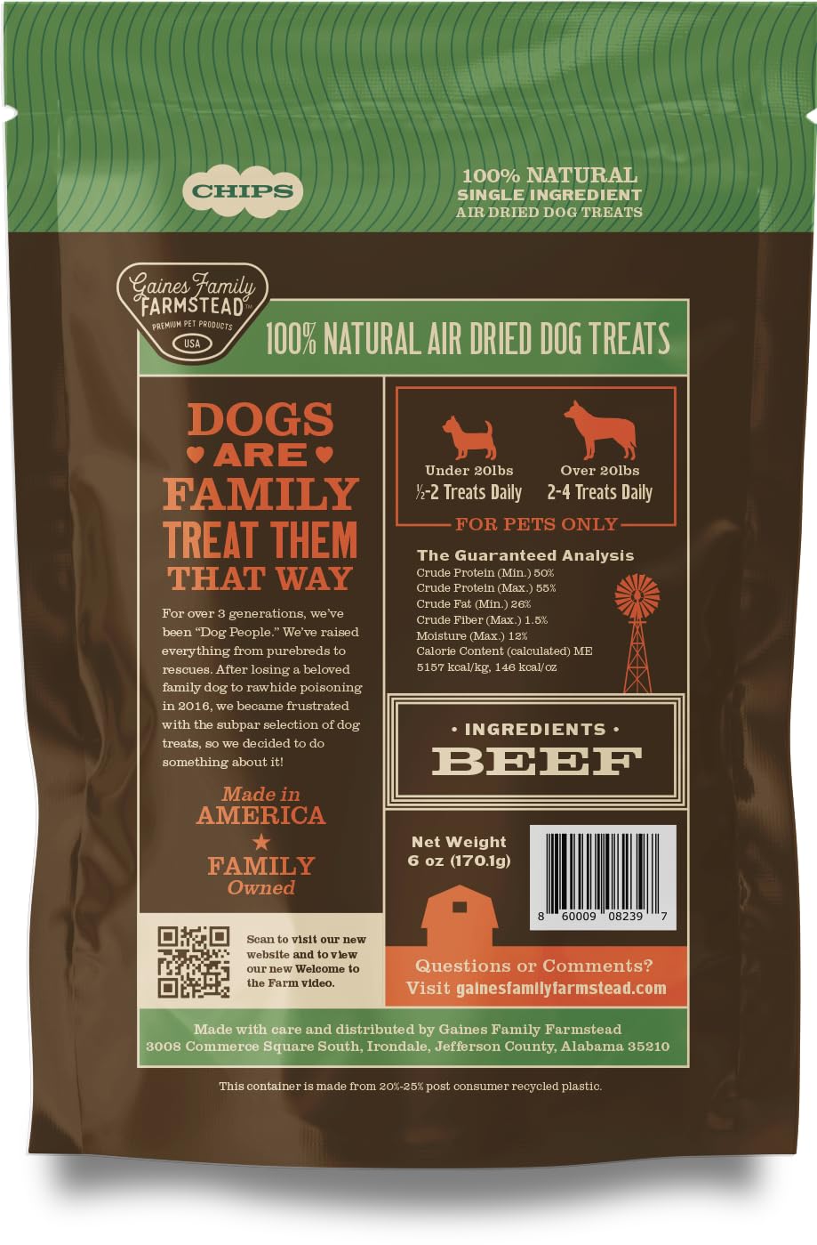 Chips sans additifs Gaines Family Farmstead, option naturelle pour rations quotidiennes.