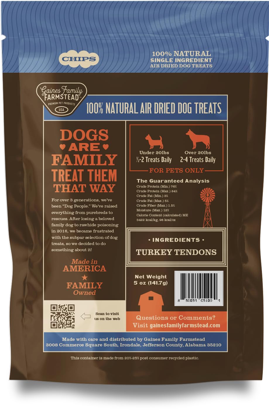 Tendon-dinde chips-labeling-ingredient : ingrédients simples et traçables.