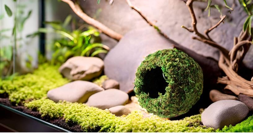 Galápagos cache grotte mousseuse coin Vert – refuge sûr pour petits animaux terrestres.