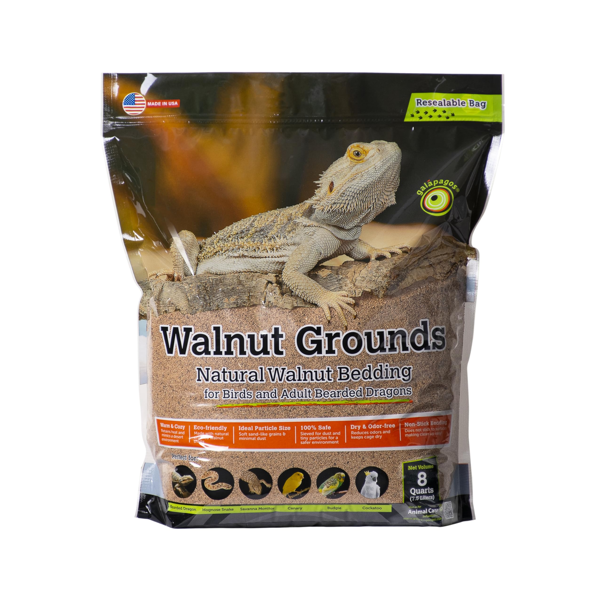 Galápagos substrat noix écrasées: absorbant et naturel pour terrarium.