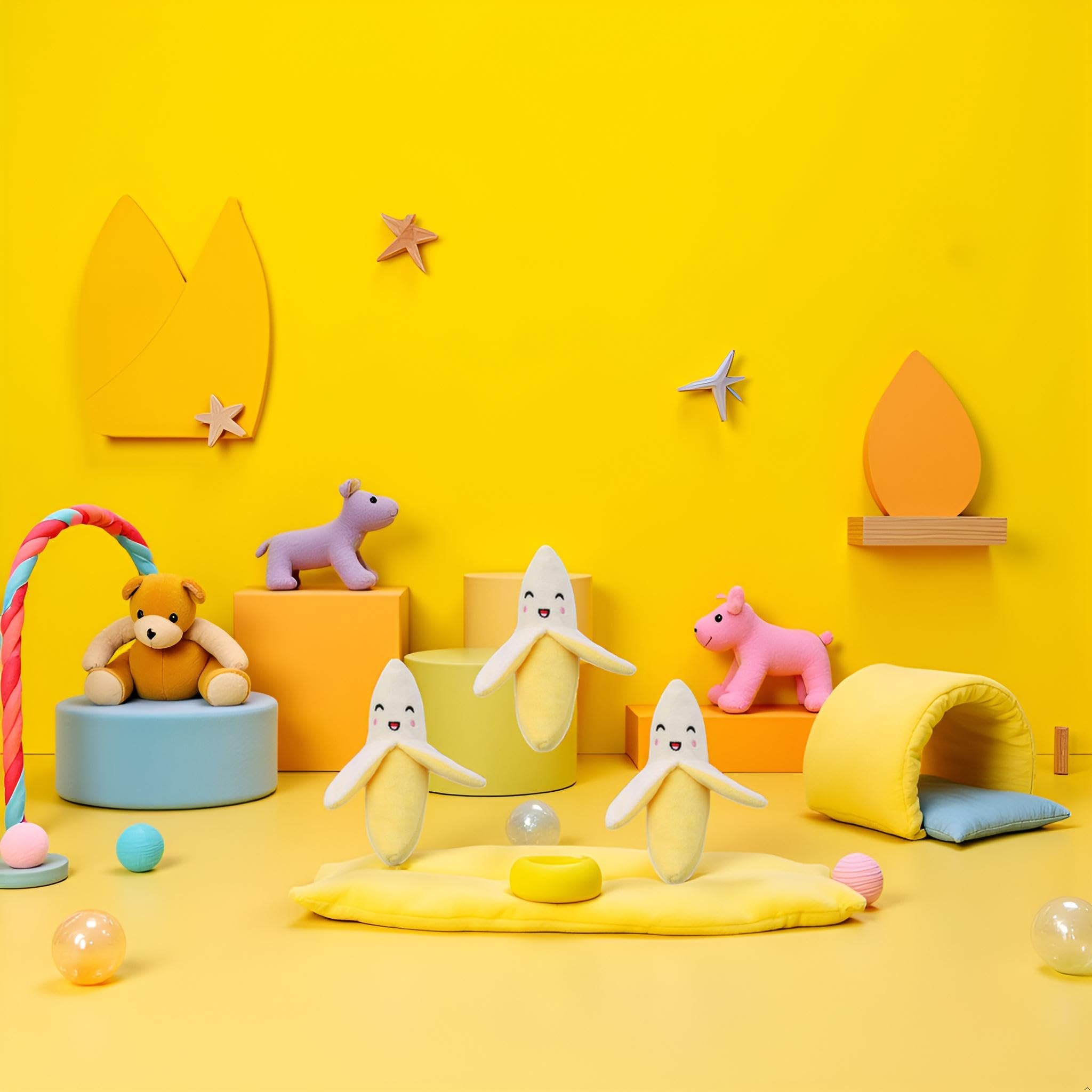 Galepromot jouet chien jaune peluche, texture douce adaptée au mordillement.