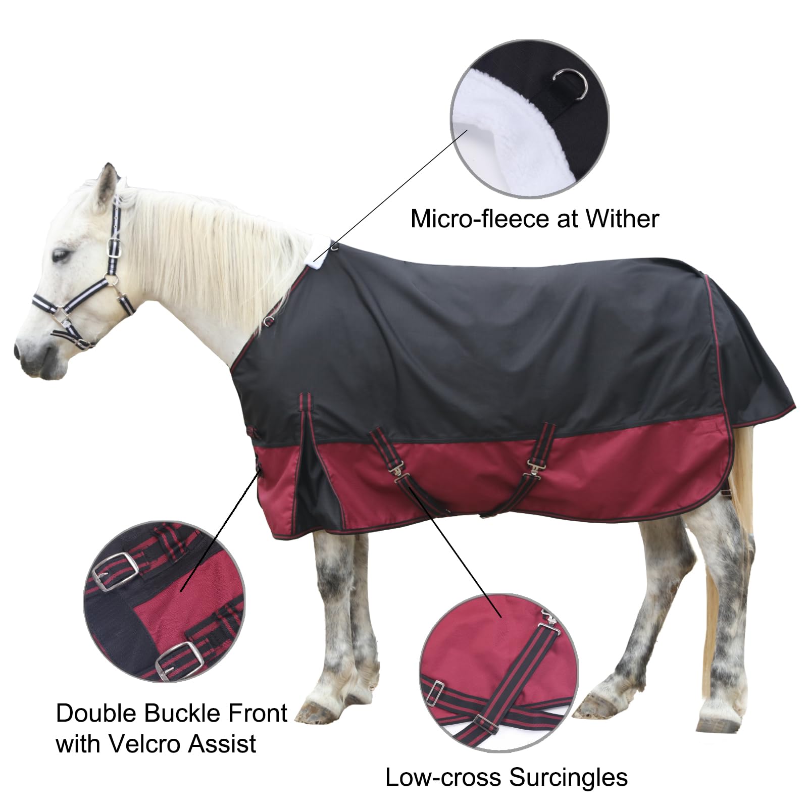 Gallopoff couverture cheval vue latérale montrant sangles et coutures renforcées
