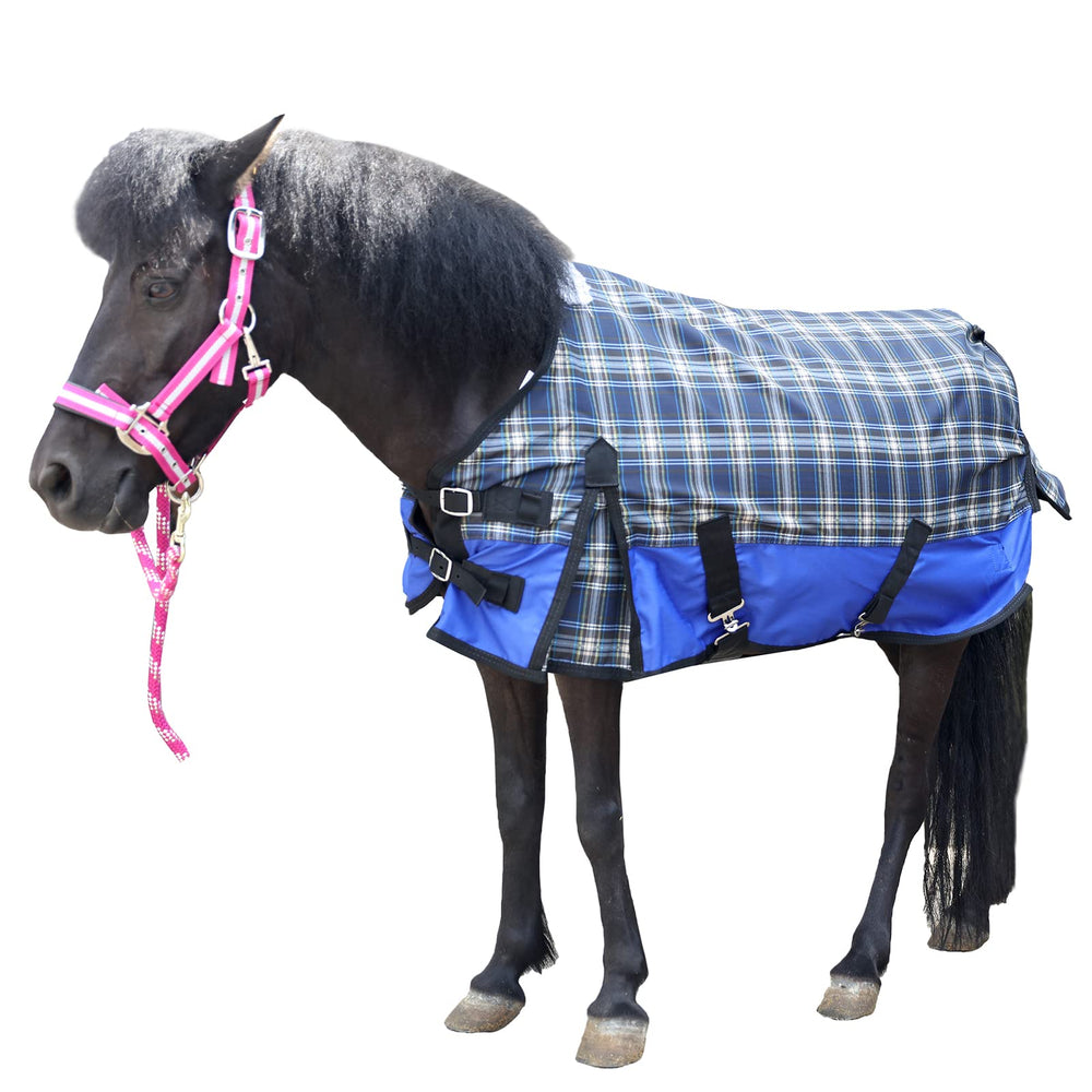 Gallopoff couverture imperméable mini-cheval bleu carreaux, protection pluie.