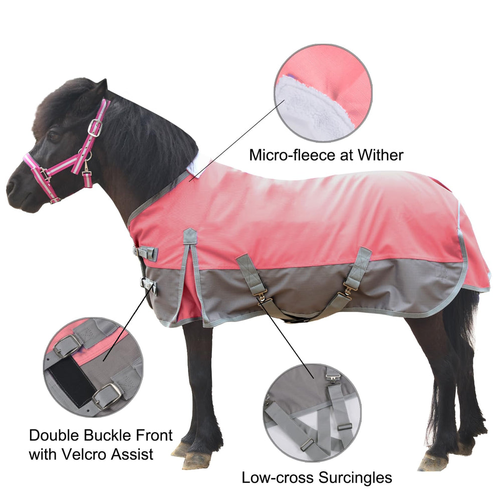 Gallopoff mini-cheval rose, dos: protection contre pluie et vent.