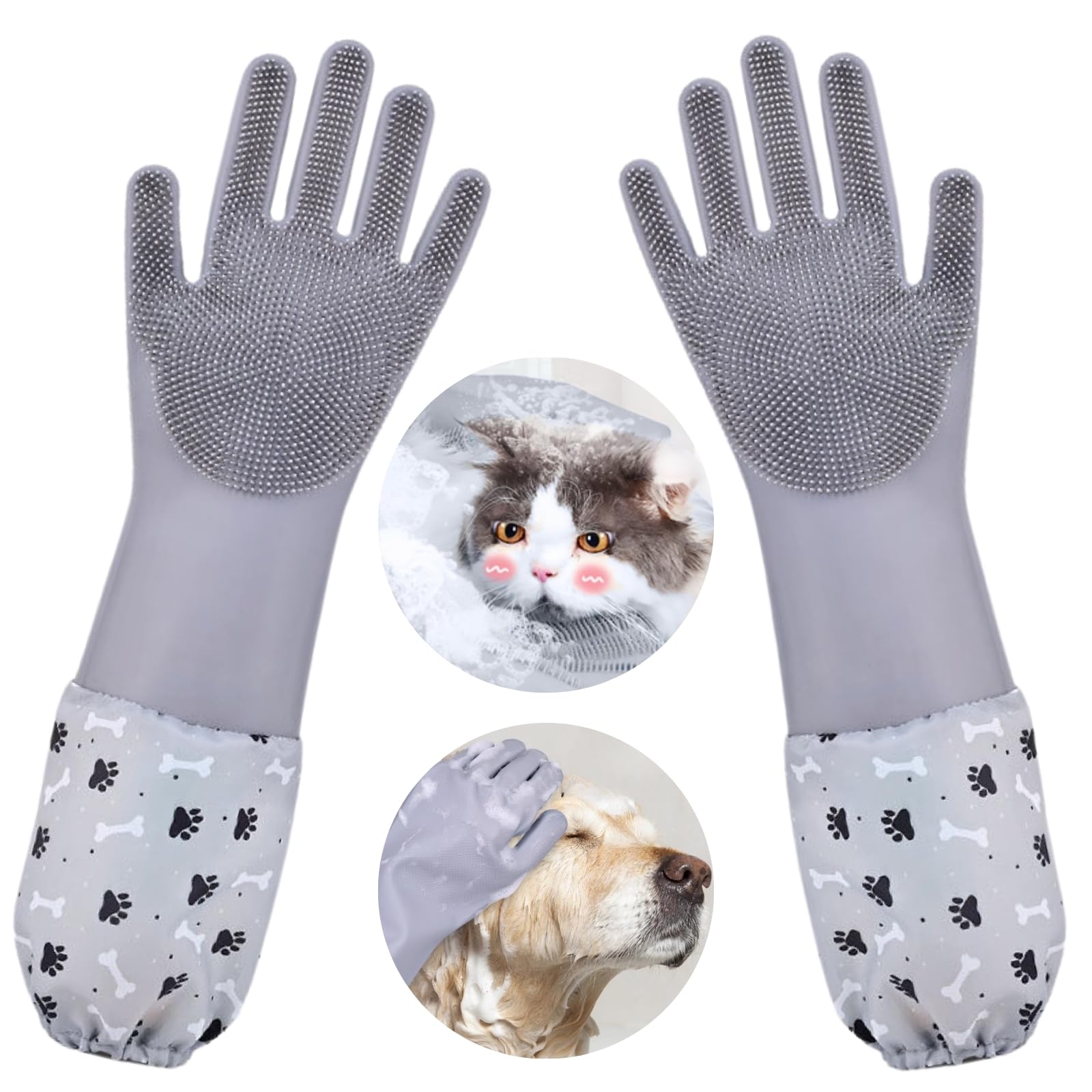 Gants GALYNA pour lavage chien avec brosse intégrée et massage apaisant.