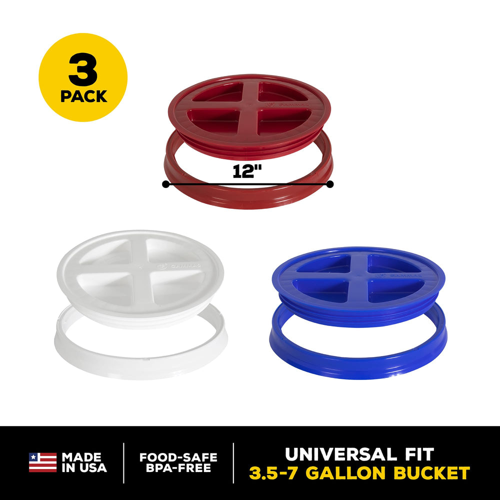 Gamma Seal Lid bleu sur seau, code couleur pour usages variés.