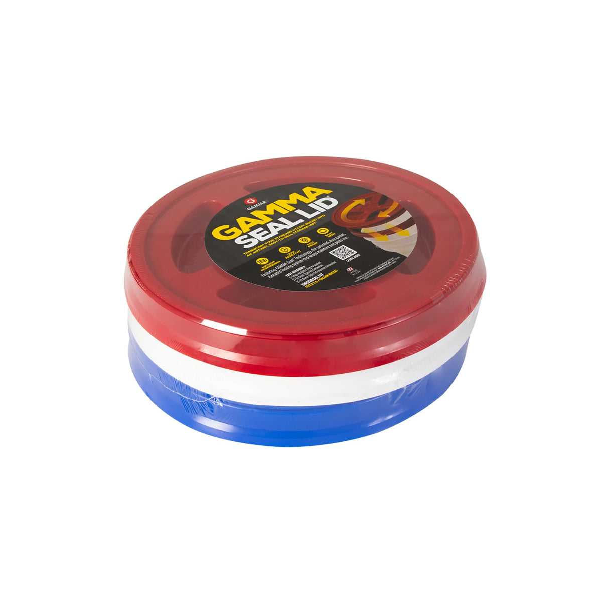 Gamma Seal Lid rouge sur seau, fermeture hermétique pour stockage alimentaire.