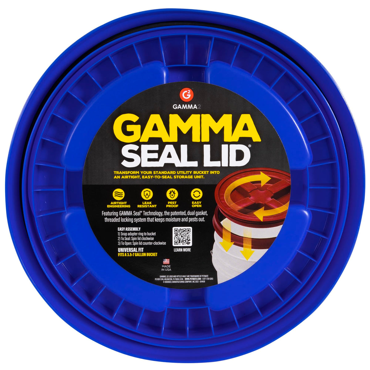 Gamma2 couvercle étanche sur seau standard 3,5–7 gal pour stockage fiable.
