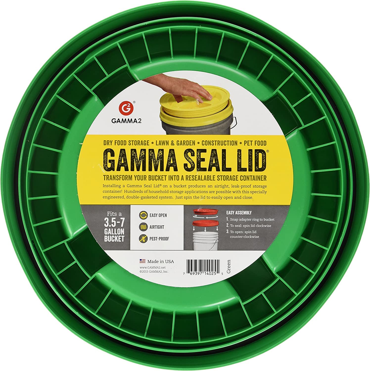 Gamma2 couvercle hermetique pour seau 5 galons, protège le contenu.