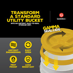 Gamma2 Gamma Seal Lid sur seau 7 gal jaune, solution durable pour long stockage.